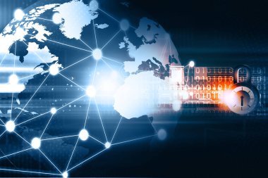 Siber ağ güvenlik kavramı. Kilit ikili arka plan