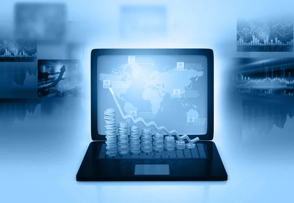 Render Laptop Med Graf Information Affärsdiagram Marknadsföring — Stockfoto