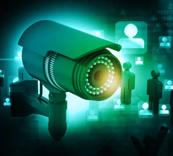 Renderização Câmera Vigilância Com Pessoas Fundo Tecnologia — Fotografia de Stock