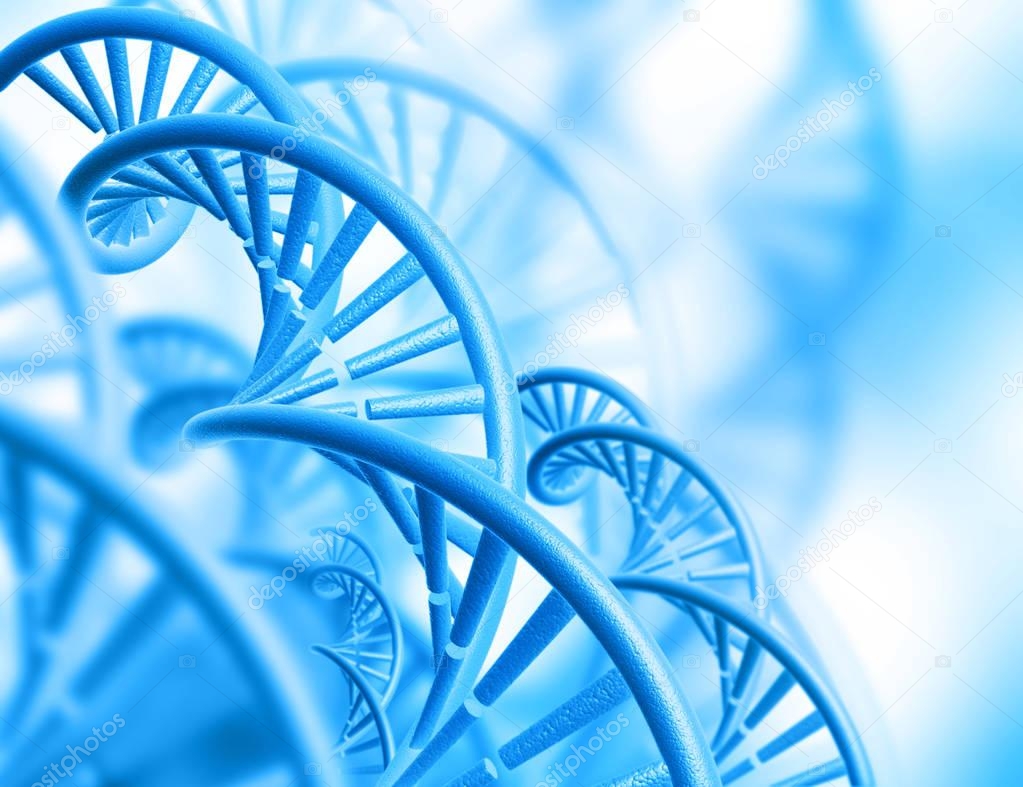 3d render of  DNA structure on blue background 	