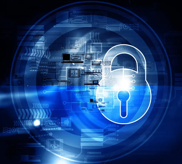 Koncepcja Bezpieczeństwa Cybernetycznego Zamknięta Kłódka Technologia Tło — Zdjęcie stockowe