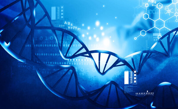 3d render of DNA structure on blue background	