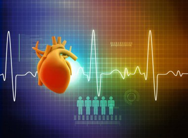 EKG Elektrokardiyografi, tıbbi ve sağlık arka plan. 3D render. 