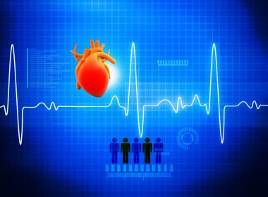 EKG Elektrokardiyografi, tıbbi ve sağlık arka plan. 3D render.