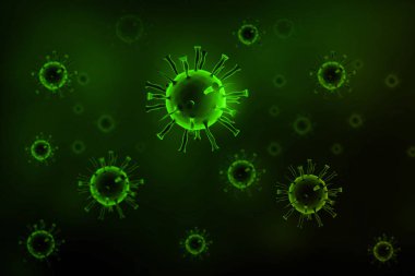Virüs 3D render yeşil zemin üzerine