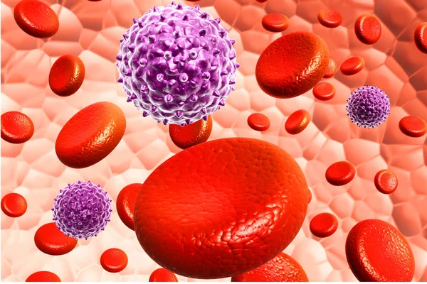 Cellules Sanguines Avec Virus Rendu — Photo