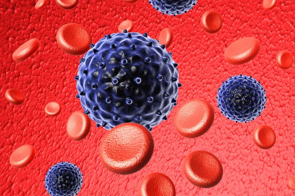 Cellule Del Sangue Con Virus Rendering — Foto Stock