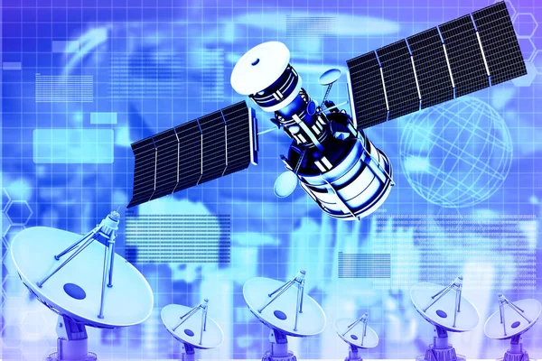 Satelliet Met Schotel Antennes Satelliet Communicatie Achtergrond Render — Stockfoto