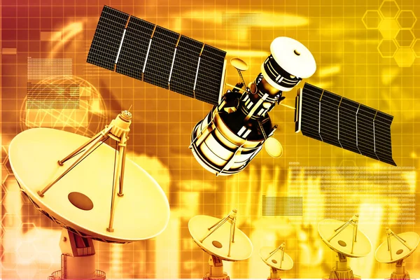 Satelliet Met Schotel Antennes Satelliet Communicatie Achtergrond Render — Stockfoto