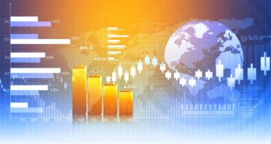 3D iş büyüme grafiği. İş arka plan üzerinde küresel mali çizelgeleri 