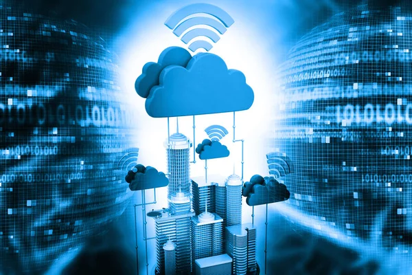 Σύννεφο Υπολογιστών Έννοια Φόντο Τεχνολογίας Καθιστούν — Φωτογραφία Αρχείου