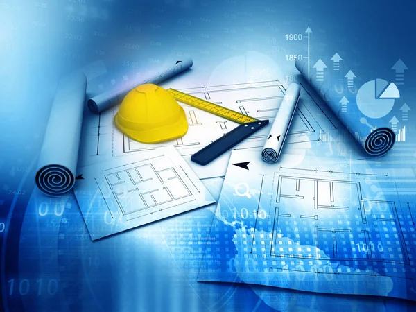 Architecture Blue Plans Work Tool Abstract Business Background Illustration — Stock Photo, Image