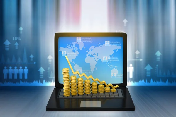 Financiële Grafieken Met Groei Van Activiteiten Van Toon Van Laptop — Stockfoto