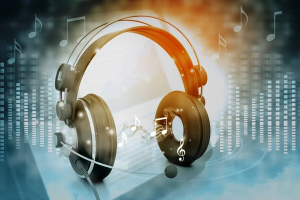 Müzik Sembolleri Dijital Arka Plan Üzerinde Kulaklık Render — Stok fotoğraf