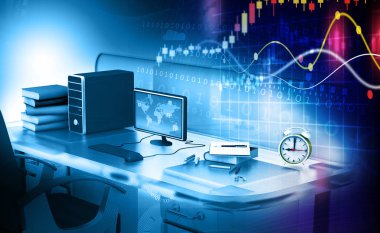 Oda ofis, 3d çizim analiz borsa grafik