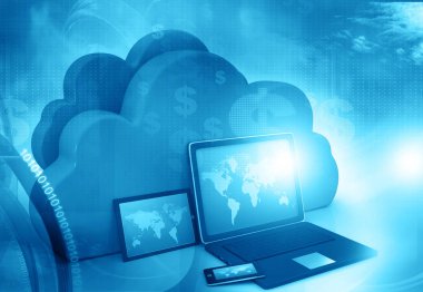 Bulut bilgi işlem kavramı, genel bilgisayar ağı. 3D çizim