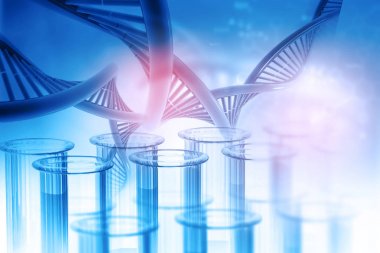 Arka plan üzerinde Dna ile tüp. 3D çizim