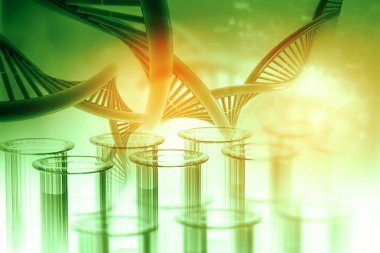 Arka plan üzerinde Dna ile tüp. 3D çizim