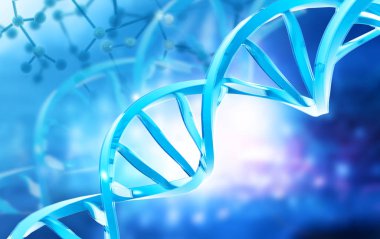 Dijital arka plan üzerinde DNA yapısı. 3D çizim