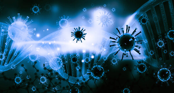 Virus with dna molecules in abstract background. 3d illustration