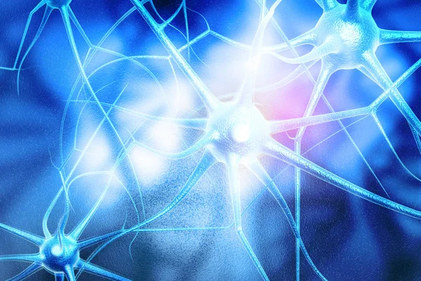 Nöron Hücreleri Mavi Arka Plan Üzerinde Çizim — Stok fotoğraf