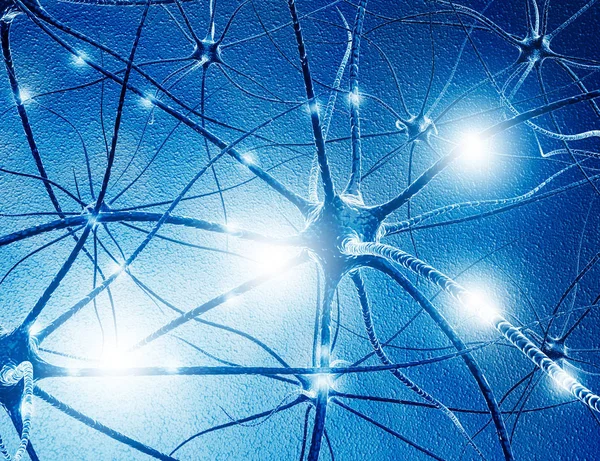 Нейронові Клітини Абстрактному Синьому Фоні Ілюстрація — стокове фото