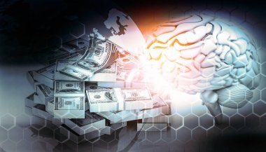 İnsan beyni ile dolar. 3D çizim 