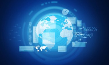 Finansal Tablolar ve grafikler dijital dünya ile. 3D çizim