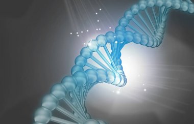 Gri arka plan üzerinde DNA molekülleri. 3D çizim