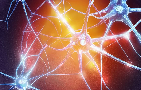 青の抽象的な背景のニューロン細胞 イラストレーション ストック画像