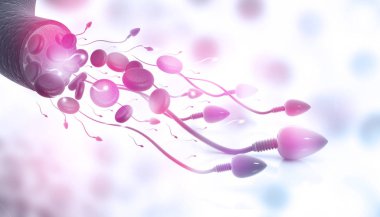 Arka plan üzerinde insan sperm. 3D çizim