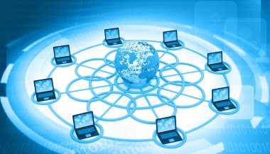 Bilgisayar ağ ve internet iletişim kavramı. 3D çizim