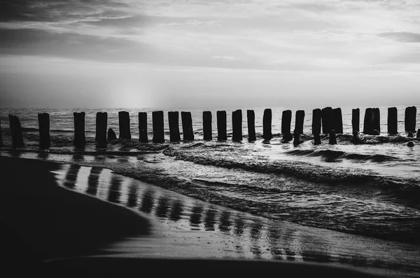 Polish sea of breakwaters and sand dunes. Royalty Free Stock Images