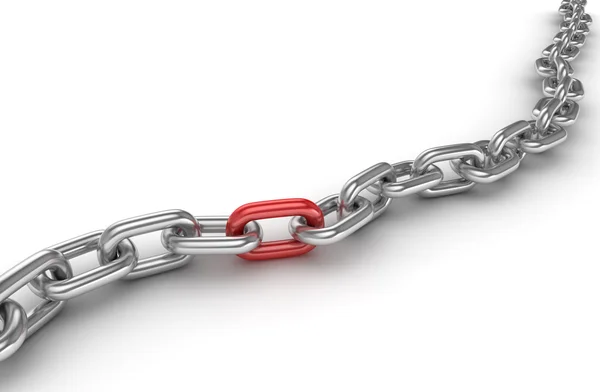 Cadeia cromada com um link vermelho diferente — Fotografia de Stock