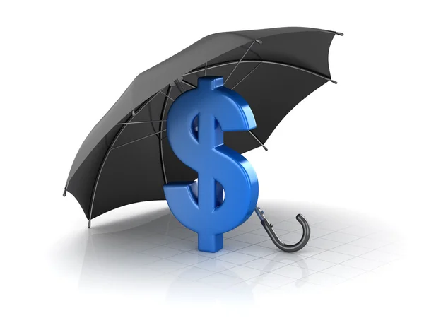 Чорна парасолька захищає долар — стокове фото