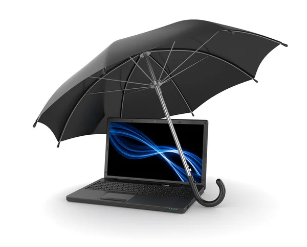 Parapluie noir sur ordinateur portable — Photo