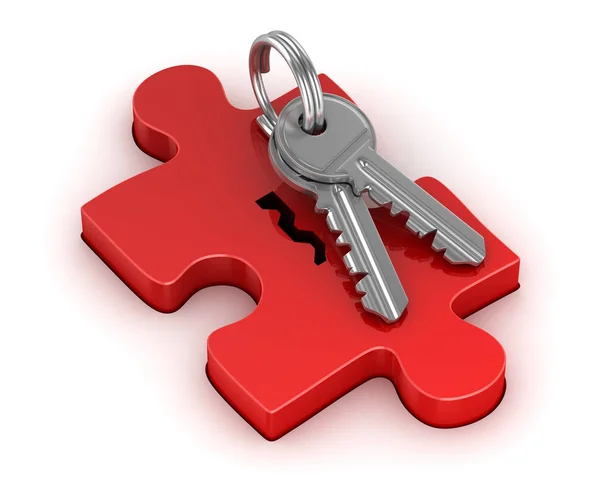 Peça de quebra-cabeça vermelho e chave — Fotografia de Stock