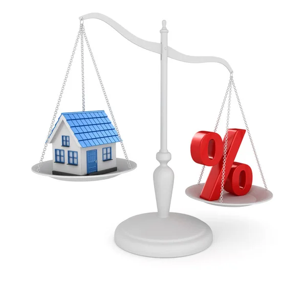 House és a százalékos szimbólum kiegyensúlyozó — Stock Fotó