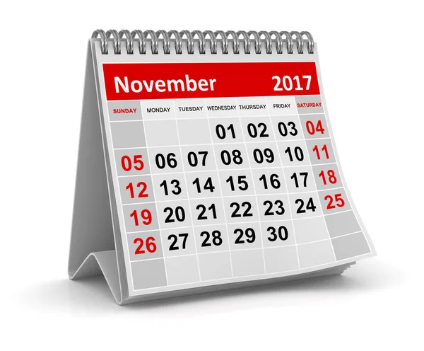 Kalendarz - listopada 2017 — Zdjęcie stockowe