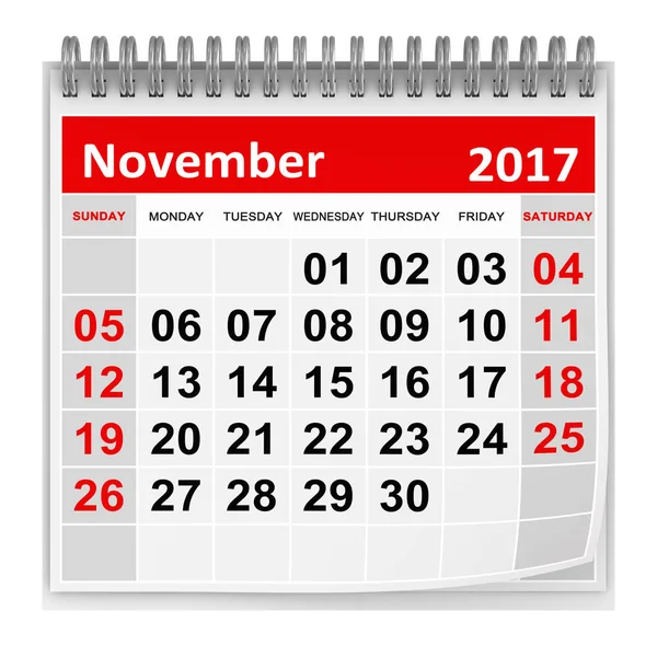 Calendario - Noviembre 2017 — Foto de Stock