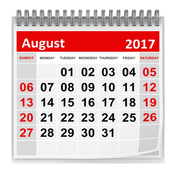 Calendario - Agosto 2017 — Foto de Stock