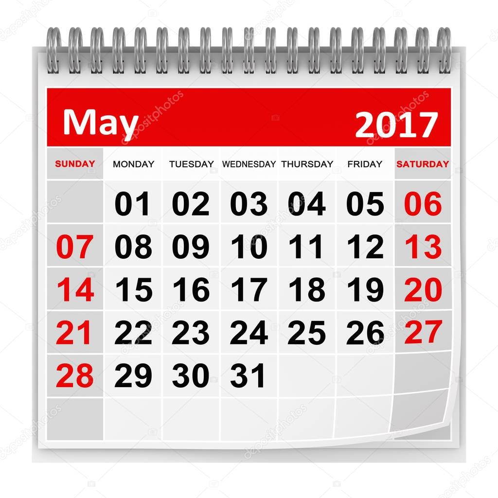 Kalender - mei 2017 — Stockfoto © adempercem #136490364