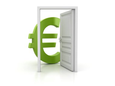 Açık kapı ve yeşil Euro simgesi