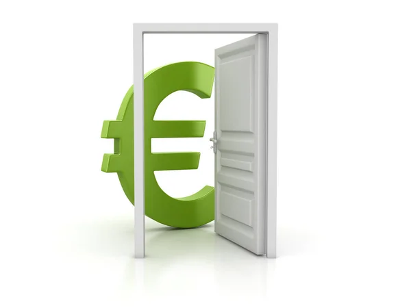 Porte ouverte et Euro vert signe — Photo