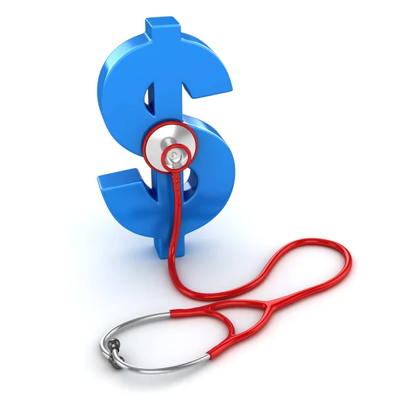 Mavi Doları sembolü ve kırmızı stetoskop