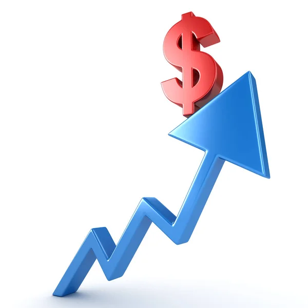 Red Dollar Symbol on Blue Arrow — Stock Photo, Image