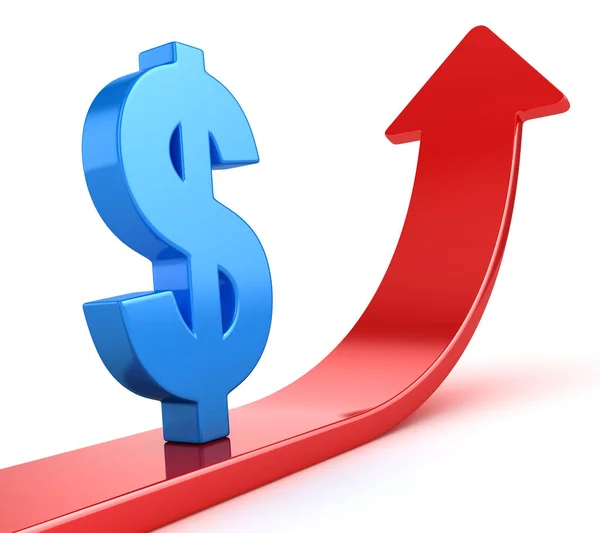Símbolo do dólar azul na seta vermelha — Fotografia de Stock