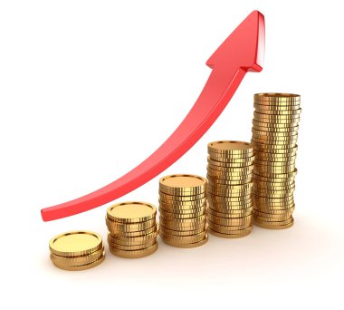 Kırmızı bir ok ile altın sikke