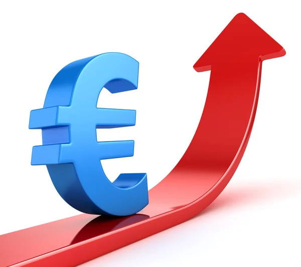 Blå eurotecknet och röd pil — Stockfoto