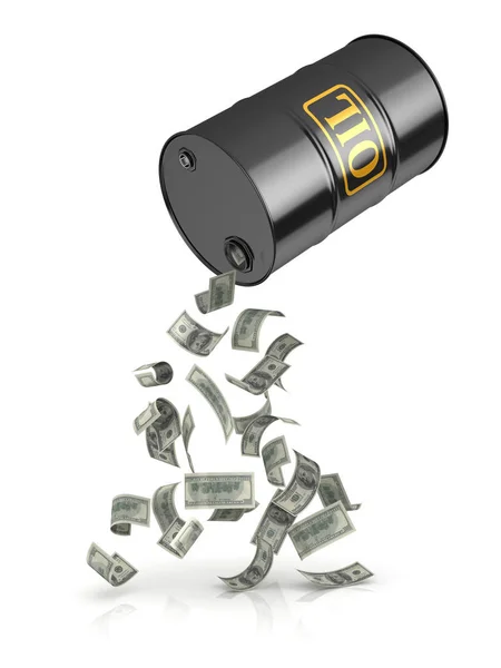 Black Oil Barrel And Dollars — Stock Photo, Image